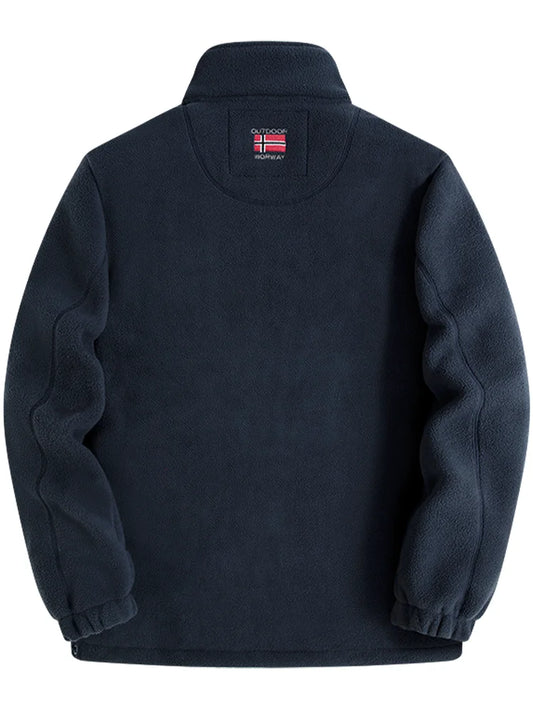 Navy Blue Fleece Zip - Up Jacket with Norwegian Flag and "Outdoor Norway" Embroidery