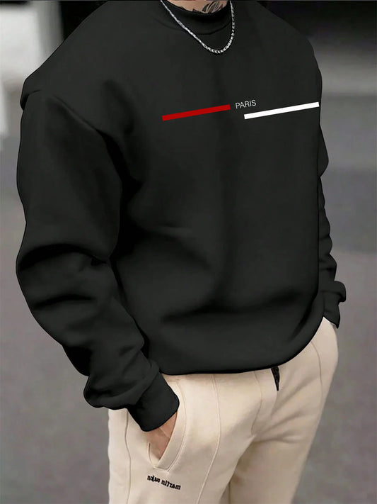 tMen's autumn and winter fashionable casual loose Paris letter graphic printed long sleeved round neck sweatshir