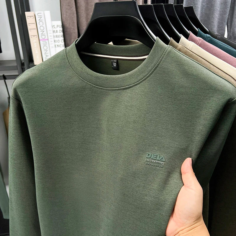 Sweatshirt Men 2026 New Style Spring and Autumn Men's Long Sleeved T-shirt Pure Cotton Round Neck Top T-shirt Base Shirt Trendy