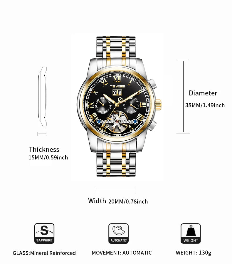 TEVISE Mechanical Watch for Man Top Brand Luxury Watch Stainles Steel Business Waterproof  Luminous Wristwatch