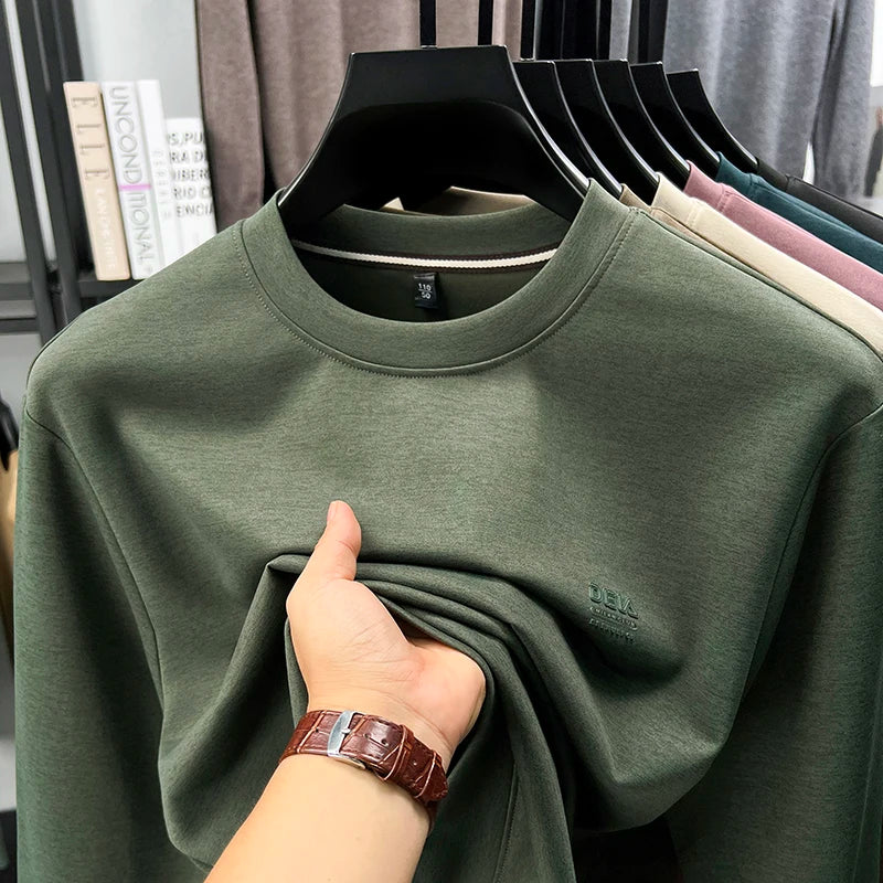 Sweatshirt Men 2026 New Style Spring and Autumn Men's Long Sleeved T-shirt Pure Cotton Round Neck Top T-shirt Base Shirt Trendy