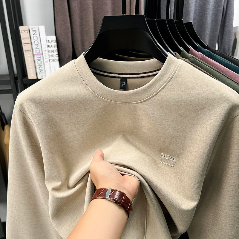 Sweatshirt Men 2026 New Style Spring and Autumn Men's Long Sleeved T-shirt Pure Cotton Round Neck Top T-shirt Base Shirt Trendy