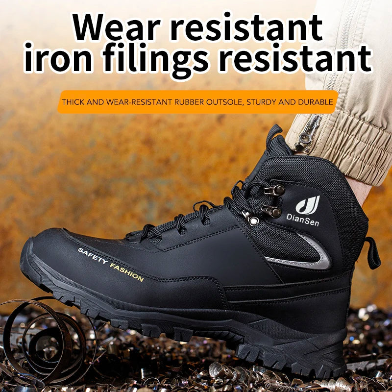 Mens Safety Shoes With Steel Toe Waterproof Boots Puncture Proof Anti-smash Mens Outdoor Work Sneakers Construction Work Shoes