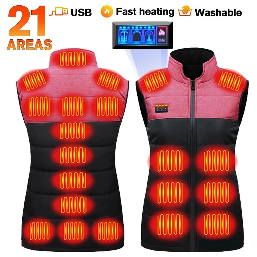 21 Areast Heated Jacket Men Warm Vest USB Self Heating Jacket Women Heated Coat Ski Camping Hiking Winter Cotton Clothes Washed