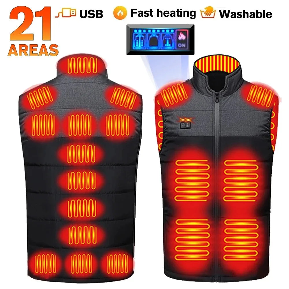 21 Areast Heated Jacket Men Warm Vest USB Self Heating Jacket Women Heated Coat Ski Camping Hiking Winter Cotton Clothes Washed