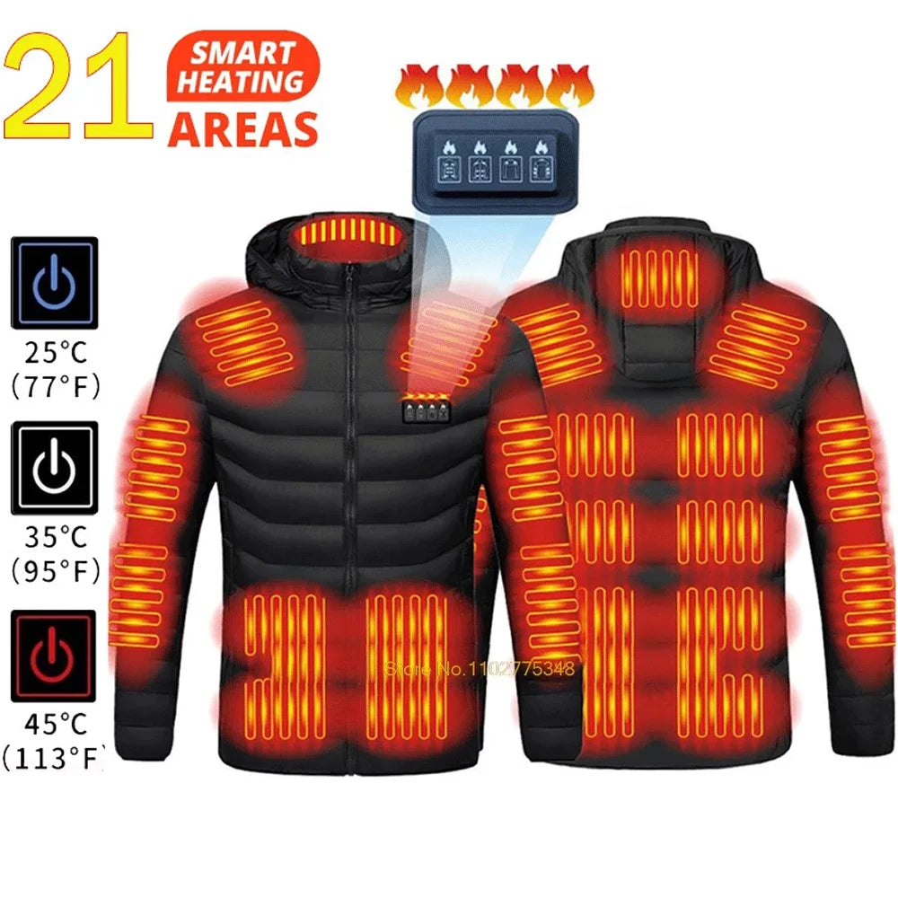 21 Areast Heated Jacket Men Warm Vest USB Self Heating Jacket Women Heated Coat Ski Camping Hiking Winter Cotton Clothes Washed