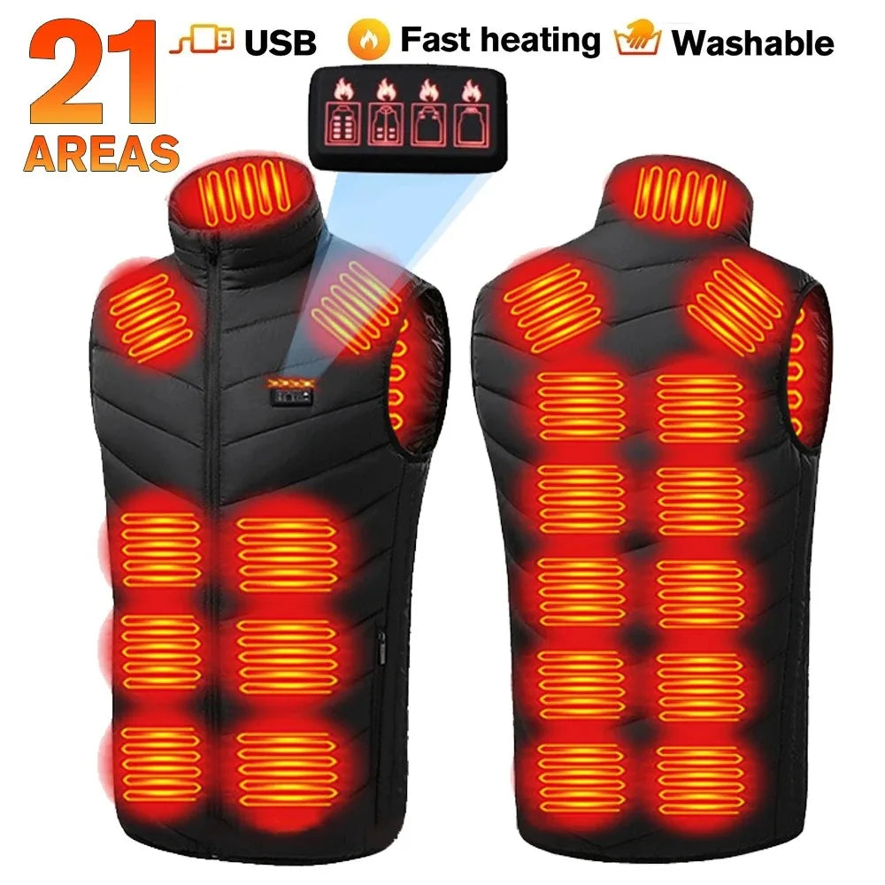 21 Areast Heated Jacket Men Warm Vest USB Self Heating Jacket Women Heated Coat Ski Camping Hiking Winter Cotton Clothes Washed