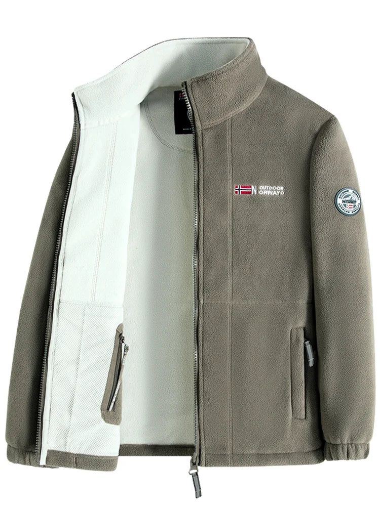 Navy Blue Fleece Zip - Up Jacket with Norwegian Flag and "Outdoor Norway" Embroidery