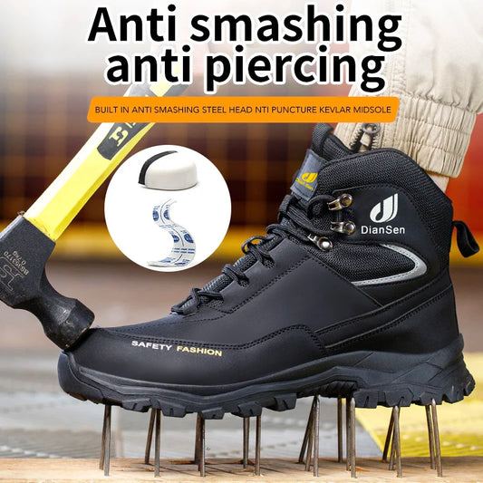 Mens Safety Shoes With Steel Toe Waterproof Boots Puncture Proof Anti-smash Mens Outdoor Work Sneakers Construction Work Shoes