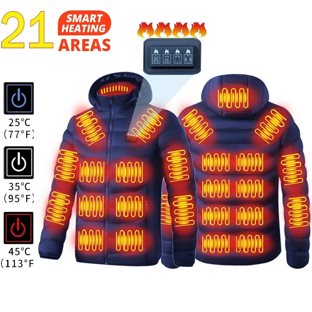 21 Areast Heated Jacket Men Warm Vest USB Self Heating Jacket Women Heated Coat Ski Camping Hiking Winter Cotton Clothes Washed